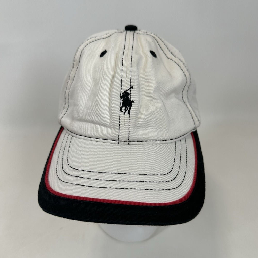 Polo Ralph Lauren Hat Mens Strap Back Buckle White Black‎ Pony Logo Cap Vintage